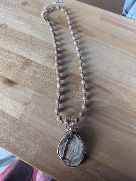 Crazy lace agate with Rhodonite beads